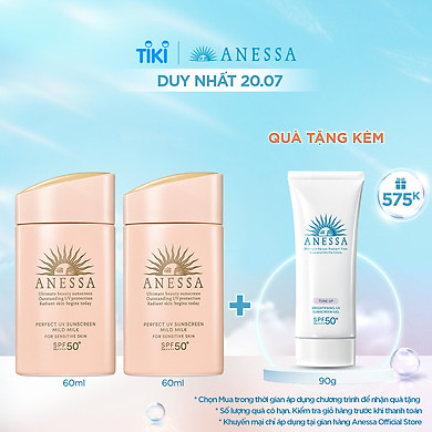 Bộ đôi 2 Kem chống nắng dạng sữa dưỡng da dịu nhẹ cho da nhạy cảm & trẻ em Anessa SPF 50+ PA++++ 60ml