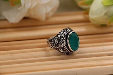 Nhẫn Nam Thiết Kế Đính Đá Emerald Jade (Synthetic) - Turkish Handcrafted - Link Mua