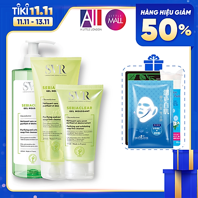 Gel rửa mặt không xà phòng, làm sạch SVR sebiaclear gel moussant TẶNG mặt nạ Sexylook / bông tẩy trang Jomi (Nhập khẩu)