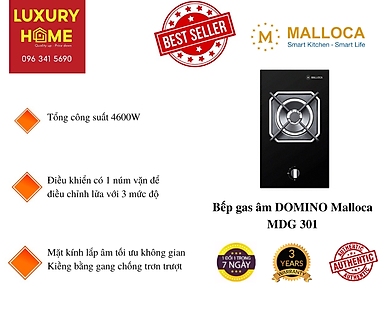 (Hàng chính hãng) Bếp gas âm DOMINO Malloca MDG 301 – Công suất 4600W, Mâm đốt Sabaf Ý