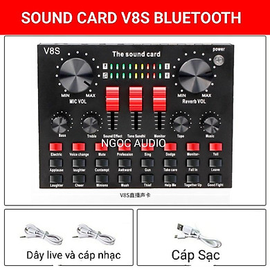 ( Sản phẩm mới ) Sound Card V8S Có Bluetooth, Pin Sạc – Thu Âm Hát Livestream Karaoke – Tăng độ nhạy của Micro Không có