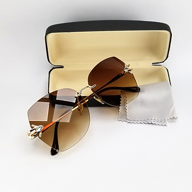 Mắt kính mát nữ không viền DKY1956, tròng Polarized phân cực, râm mát, chống nắng, chống tia UV. Form gọng kính kim loại ôm mặt