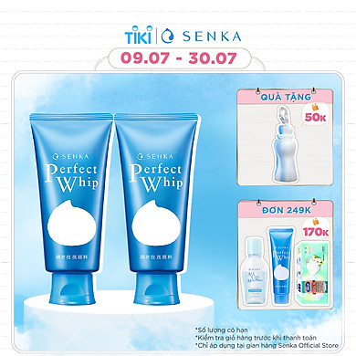 Combo 2 Sữa rửa mặt sạch hoàn hảo ẩm mịn tự nhiên với bọt tơ tằm trắng Senka Perfect Whip 120g số 1 Nhật Bản