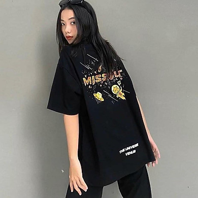 Áo thun tay lỡ nữ freesize phông form rộng dáng Unisex – Ulzzang mặc cặp, nhóm, lớp in chữ MISSOUT VENUS màu đen