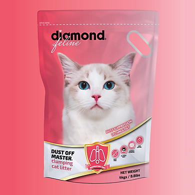 Cát Vệ Sinh Cho Mèo Công nghệ carbon siêu vón siêu khử mùi Diamond Feline túi hồng 4KG / 8.8lbs (HÀNG CÔNG TY CHÍNH HÃNG)