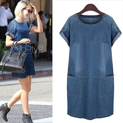 mẫu mới đầm jean suông denim 2 túi  Lazadavn