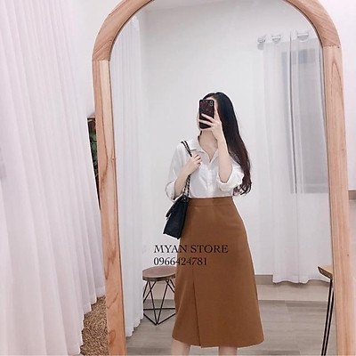 Chân váy dài xếp li màu nâu  0603022203