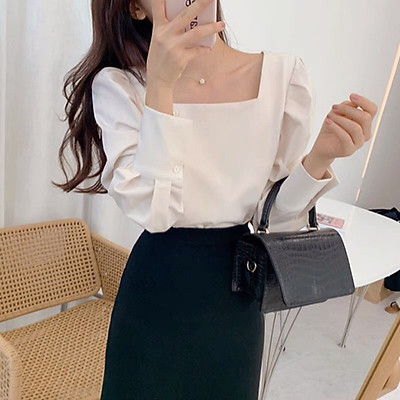 Mua Áo Kiểu Nữ Cổ Vuông Phối Nút Mặc Đi Làm, Dự Tiệc Sang Trọng - Nhiều  Size Và Màu, Form Dáng Đẹp - Trắng - S Tại Thời Trang Mymyshop | Tiki