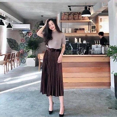Chân váy dài váy nhung tăm dáng dài kèm đai TA6681  Lazadavn