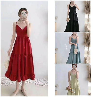 Giảm giá Đầm maxi hai dây form chữ A  Đầm ren đi biển  Đầm free size dạo  phố  Đầm thiết kế  BeeCost