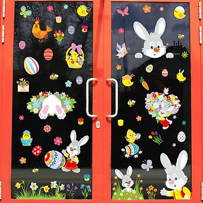 Mua 9Sheets Easter Decorations Cartoon Rabbit Egg Stickers Window ...