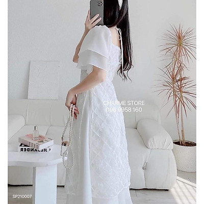 Đầm voan hạt vặn eo dài tay T25