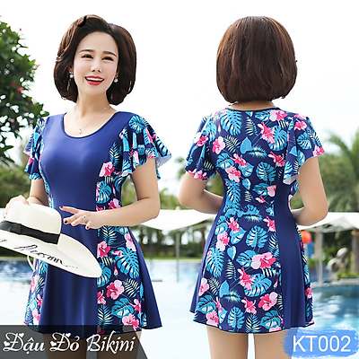 Mua Áo Tắm Trung Niên Liền Thân Đẹp, Đồ Bơi Cho Người Lớn Tuổi, Cho Mẹ Và  Bà, Mẫu Trang Nhã Kín Đáo, Tránh Lộ Bụng | Kt002 - Xanh Tím Than -