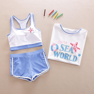 Mua Set Đồ Bơi Bé Gái 3 Chi Tiết, Bộ Bơi Cho Trẻ Em Từ 2 Đến 12 Tuổi, Size  Đại 46Kg Bikini Sea - Xanh,Size 12: 29 - 34Kg Tại Nhím