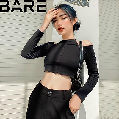 Mua Áo Hở Vai Tay Dài Nữ Kiểu Cổ Yếm Cột Nơ Sau Form Áo Croptop Ôm Mới Lạ -  Ao03 | Tiki