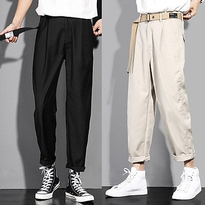 Amazon.com: Men Loose Casual Pleated Waist Streetwear Suit Pants Male  Office Light and Comfortable Trousers (Color : Khaki, Size : Large) :  Clothing, Shoes & Jewelry