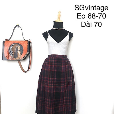 Chân váy xòe dạ mỏng sọc trắng màu đen  0203032116