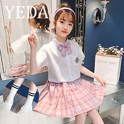 Đồng phục học sinh sinh viên  Đồng phục học sinh cấp 3 áo sơ mi trắng tay  dài chân váy xanh đen 18 ĐPTB Công ty May Đồng Phục Đẹp Chất