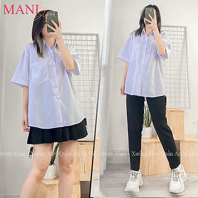 Áo nữ áo sơ mi nữ vải thô kiểu cổ v ngắn tay dáng suông GLA016