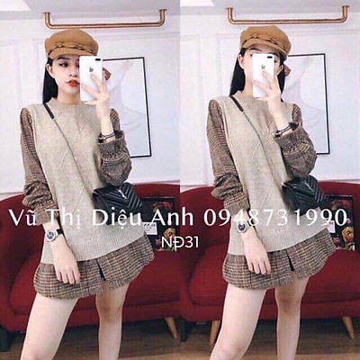 Lịch sử giá Áo len nữ trễ vai mix quần giả váy nhung tăm bộ áó len nữ kèm  quần sooc nhung tăm giả váy vát lệch cập nhật 72023  BeeCost