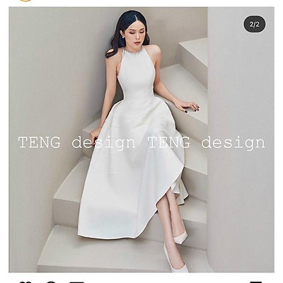 Váy tafta dáng A tay ngắn đính hoa  giangkyo
