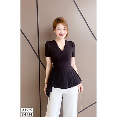 Mua Set Áo Peplum Đen Eo Đính Ngọc & Quần Trắng A1925 | Tiki