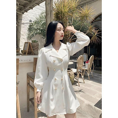 Mua Đầm vest gấm cao cấp ép lót công sở trắng đen cổ V tay phồng tà chéo  nút ivyfashion đi biển dự tiệc dạo phố bigsize  Tiki