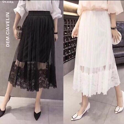 911 Chân váy maxi  Chân váy voan lưới đuôi ren dài hot hit hàng QC hàng  có sẵn  Shopee Việt Nam