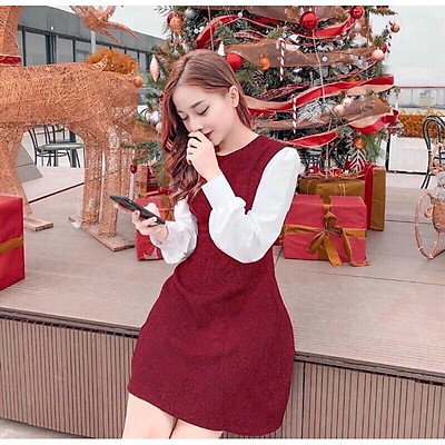 Set váy đầm đỏ dáng xòe kèm áo trắng đính nơ tay dài thu đông phong cách  Hàn Quốc MS304  Shopee Việt Nam