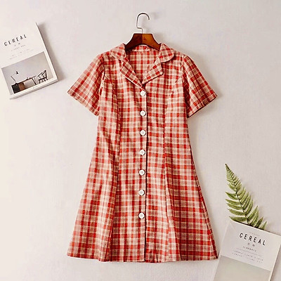 Váy sơ mi form dáng chữ A họa tiết kẻ caro  Váy Đầm