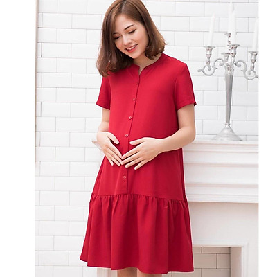 Váy đầm Cát Hàn Tay Dài đắp Chéo Vạt Màu đỏ  ANNSHOPVN