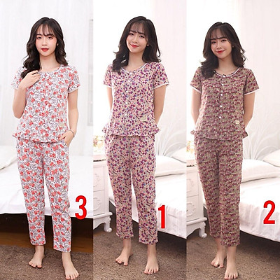 Mua Bộ Quần Áo Ngủ Nữ,Bộ Đồ Mặc Nhà,Bộ Áo Cộc Quần Dài Mẫu Hoa Nhí Đẹp Dịu  Dàng | Tiki