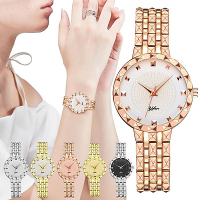 Đồng hồ nữ BS Bee Sisiter Size to có Lịch dây kim loại mặt tròn vàng hồng  ĐHĐ29403