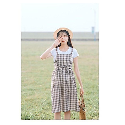 Váy yếm kẻ caro đuôi cá có dây thắt eo thời trang cho nữ chất cotton  freesize giá rẻ 85000  Ví So Sánh