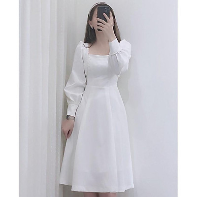 Váy Trắng Dài Tay Đai Ngọc  NBT1K13