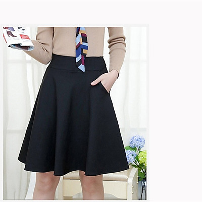 Mua Chân váy xòe dài đến đầu gối MÀU ĐEN KHÔNG HỌA TIẾT  Tiki
