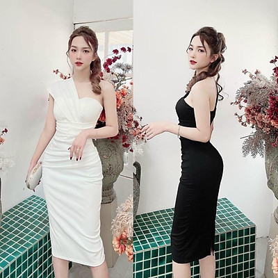 Mẫu đầm dài lệch vai trễ vai dự tiệc sang trọng đẹp kiêu kỳ quyến rũ