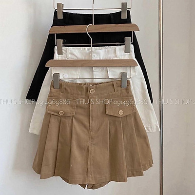 Chân Váy Kaki Dáng Chữ A Thiết Kế Vạt Đắp Siêu Cute