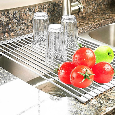 Multifunctional Kitchen Sink Drain Rack Retractable Stainless Steel Drain  Basket Over The Sink Dish Drying Rack Accessories