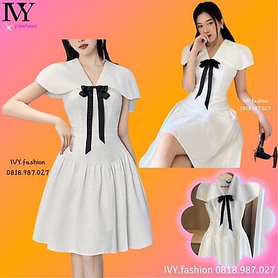Váy Thiết Kế Đẹp Cao Cấp - Váy Phối Nơ Cổ Ren Chất Đũi Xước Hàn Quốc - Hali  Shop | Shopee Việt Nam