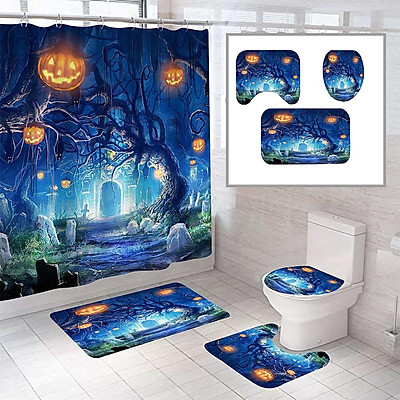 Mua 3D Halloween Decor Pumpkin Waterproof Shower Curtain Bath Mat ...