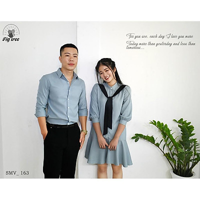 Áo đôi Set áo váy đôi sơ mi nam nữ chụp cưới đi biển màu xanh HQCOUPLE AV14  (có ảnh thật) | Shopee Việt Nam