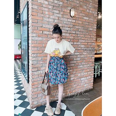 Set Áo Croptop Phối Chân Váy Họa Tiết Nhẹ Nhàng