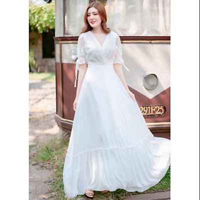 Đầm Maxi Bèo 2 Tầng Trắng Trễ Vai Kết Hợp Đi Tiệc Đi Biển Chụp Hình Cưới  Cực Yêu Kèm Ảnh Thật  Lazadavn