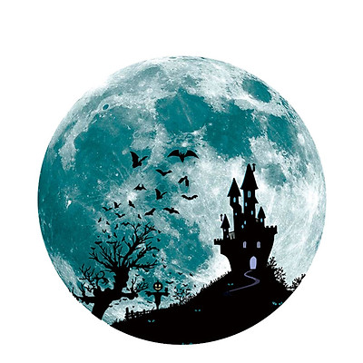 Mua Luminous Round Wall Sticker Moon Castle Witch Bat Removable ...