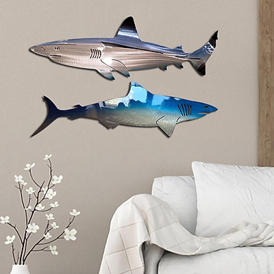 Mua 2Pcs Coastal Metal Shark Wall Decor Hanging Sculpture Home ...