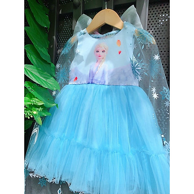 DBG023  Váy công chúa bé gái Elsa trễ vai tặng kèm nơ cài đầu FAFABOGI