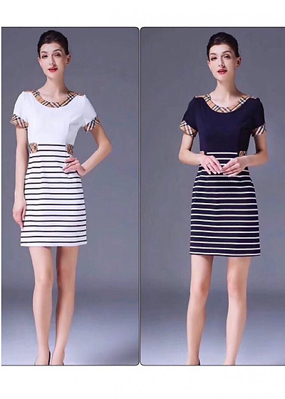 Đầm ôm body màu trắng sọc ngang xẻ tà  A9730
