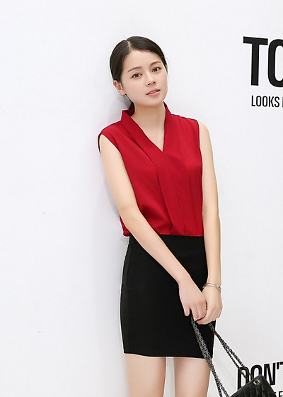 Áo Sơ Mi Cổ Đổ Lụa Nữ NK Fashion Thiết Kế Sát Nách Màu Sắc Thanh