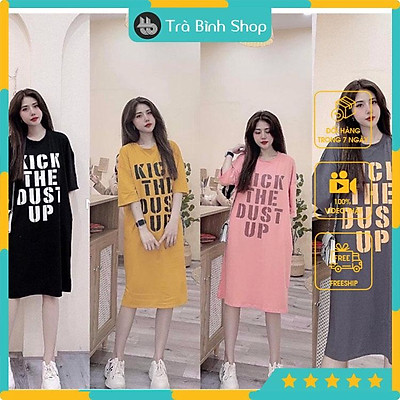 Đầm Dáng Dài Váy Suông Dài Tay Xoắn Lưng In Chữ Alright Hàng VNXK  MixASale